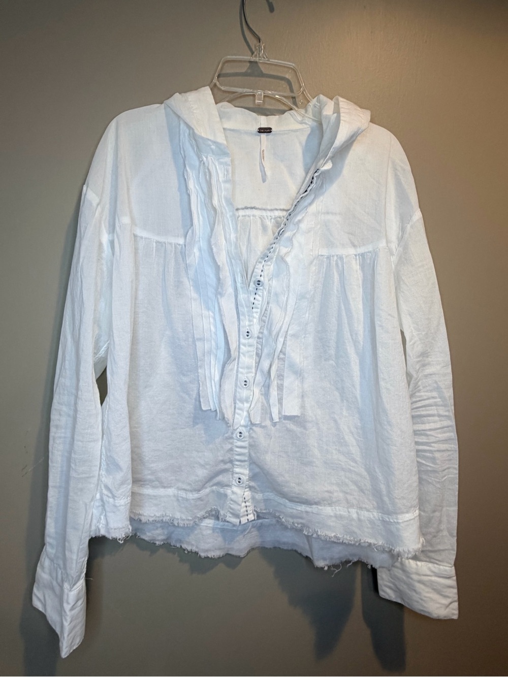 Free People White Hooded Button-Down Shirt Jacket